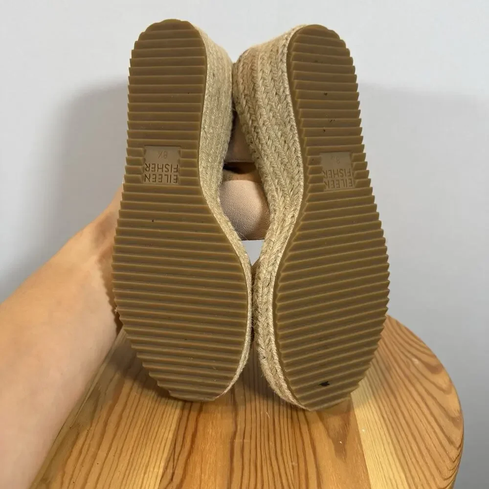 Eileen Fisher Beige pink Leather Espadrille Wedge Sandals